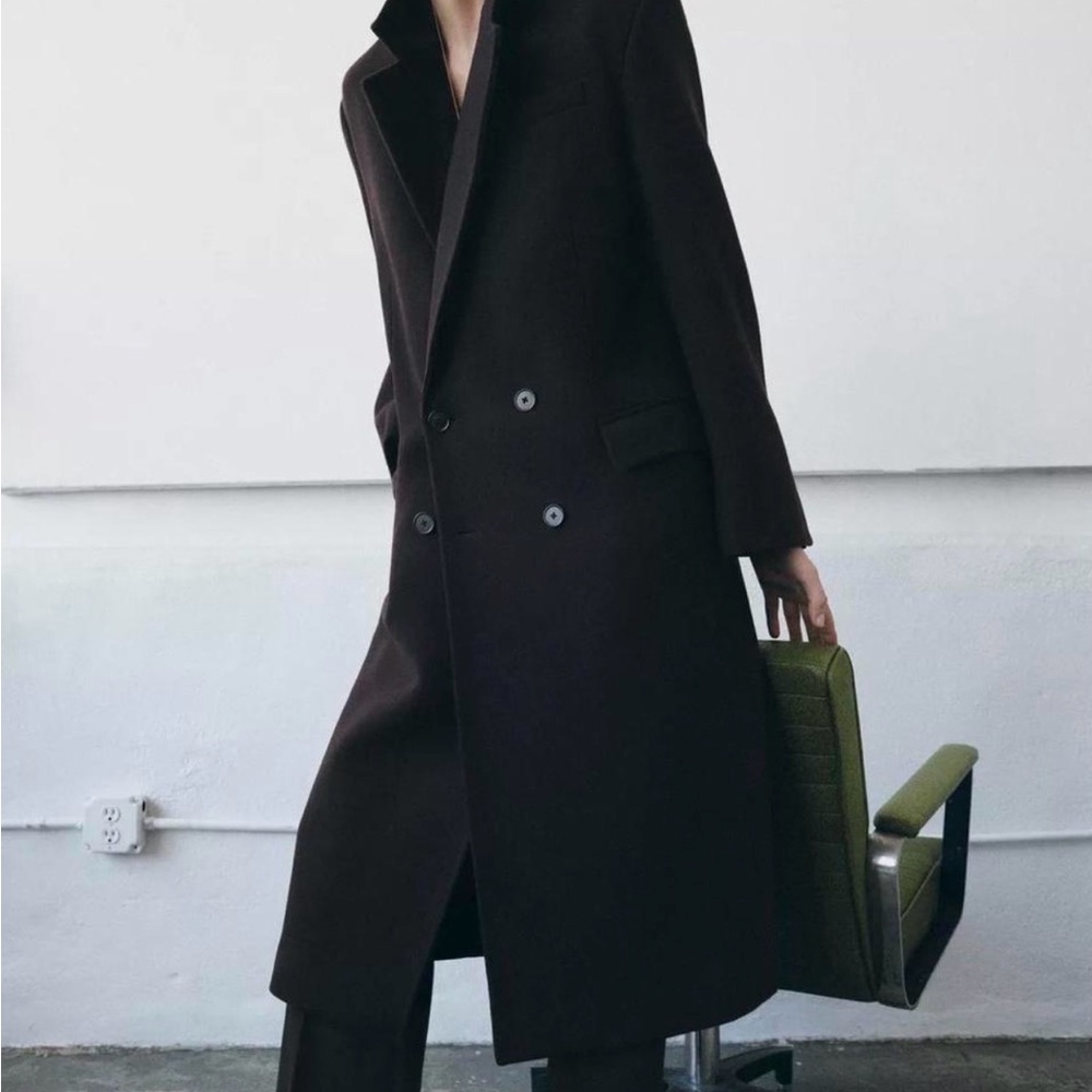 ZARA BROWN OVERSIZED DOUBLE BREASTED WOOL COAT ZW COLLECTION
